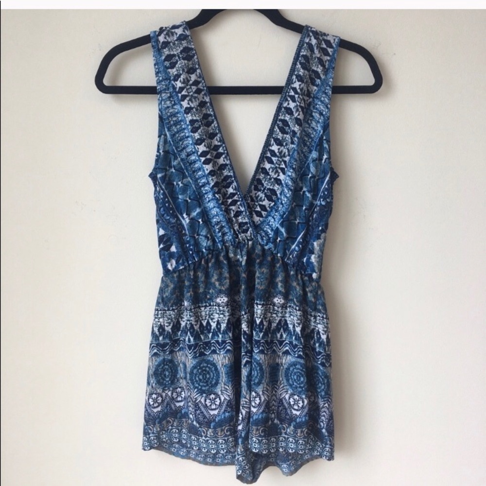 Blue boho printed romper
